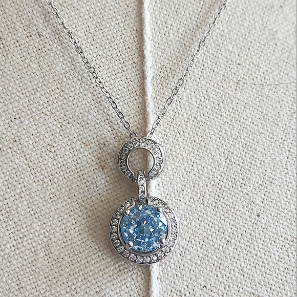 NWT Ryze Glacier Blue Ice Cubic Zirconia .925 Sterling Silver 18" Necklace - Picture 4 of 10